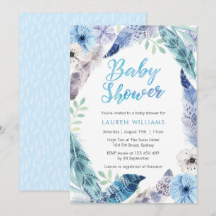 Boho blue leather Baby Shower-inbjudan Inbjudningar