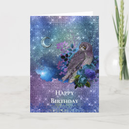 Boho Blue Lila Uggla Måne födelsedag Kort