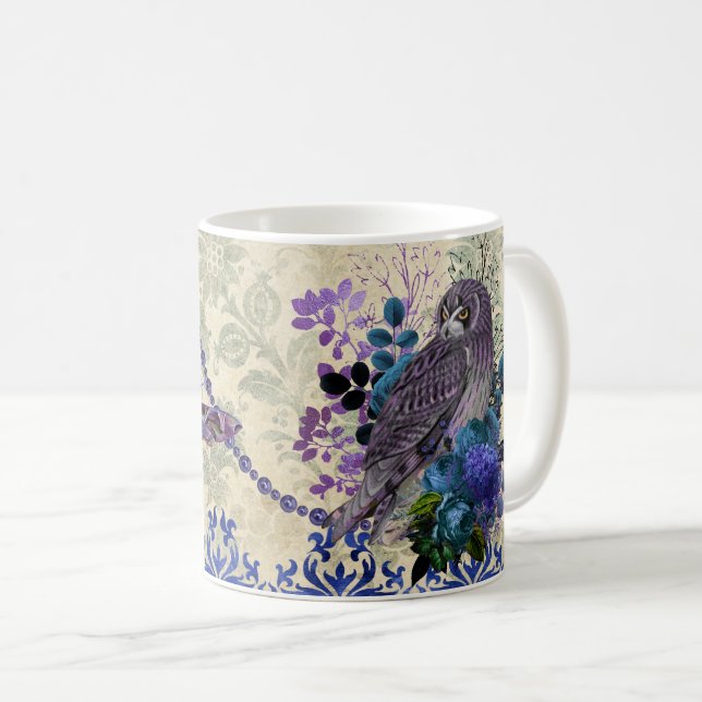 Boho Blue Lila Uggla Måne Kaffemugg (Framsida höger)