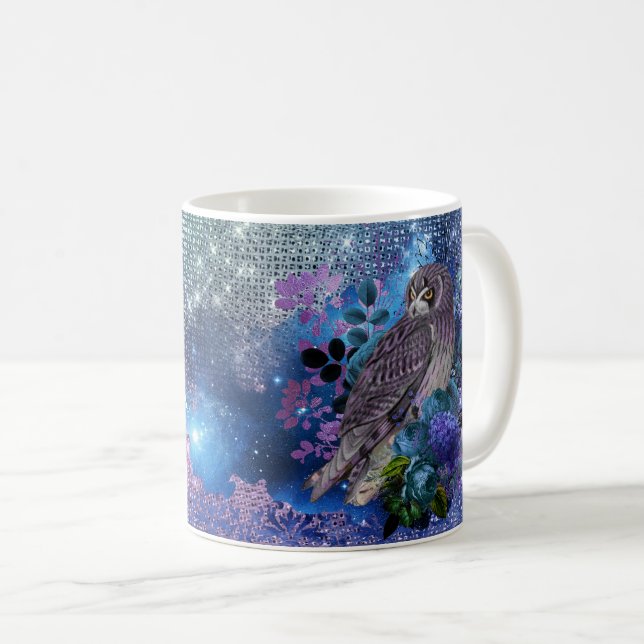 Boho Blue Lila Uggla Måne Kaffemugg (Framsida höger)