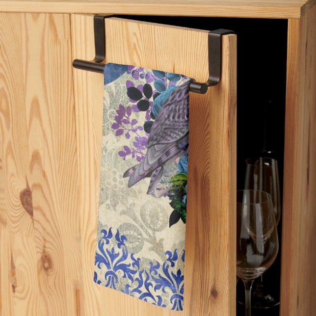 Boho Blue Lila Uggla Måne Kökshandduk (Thirds Fold)