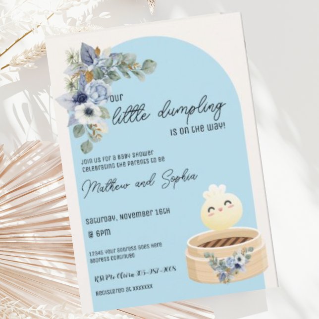 Boho Blue Little Dumpling Baby Shower-inbjudan Inbjudningar (Skapare uppladdad)