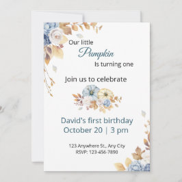Boho Blue Little Pumpkin First Birthday-inbjudan Inbjudningar