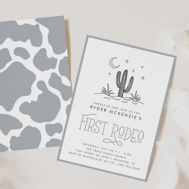 Boho Blue Modern Boys First Rodeo 1:a födelsedagen Inbjudningar (Skapare uppladdad)