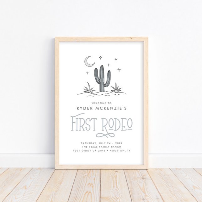 Boho Blue Modern Boys First Rodeo 1:a födelsedagen Poster (Skapare uppladdad)