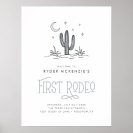 Boho Blue Modern Pojkars Första Rodeo 1-årsfest Poster
