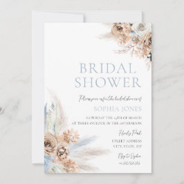 Boho Blue Möhippa: Dusty Blue & Ivory Blommigt Inbjudningar