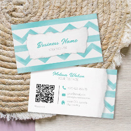 Boho blue mönster QR-kod kustnära lugn Visitkort