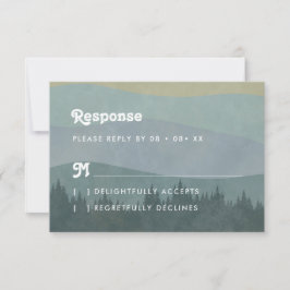 Boho Blue Mountains & Tree Retro Bröllop RSVP-kort OSA Kort
