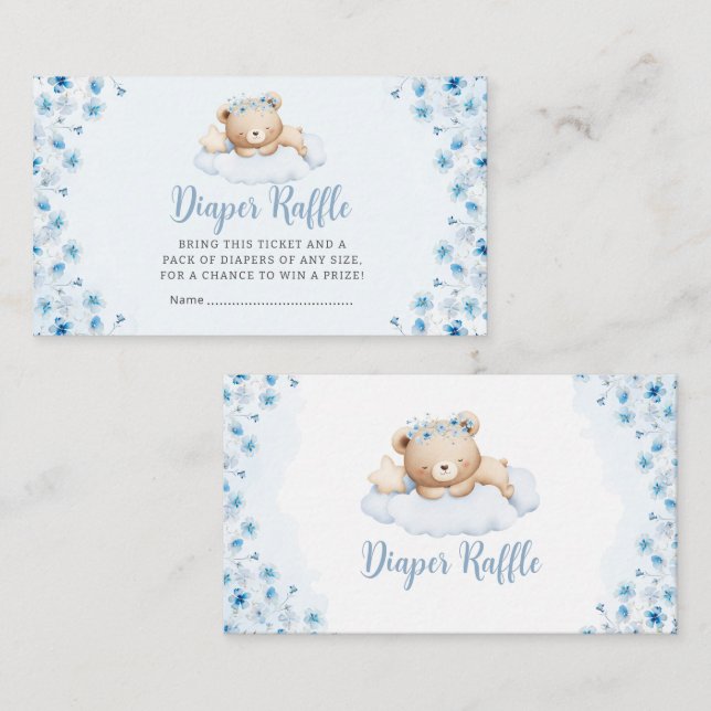 Boho Blue Nalle Baby Shower Diaper Raffle Tilläggskort (Fram/baksida)