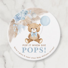 Boho Blue Nalle Balloon Champagne Gåvor Etiketter