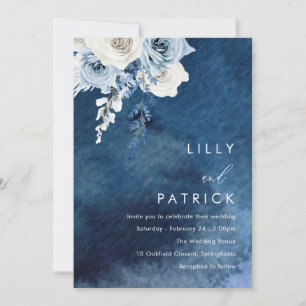 Boho Blue Navy Watercolor Stänk Bröllop Inbjudningar