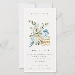 Boho Blue Nursery Foliage Boy Shower Inbjudan