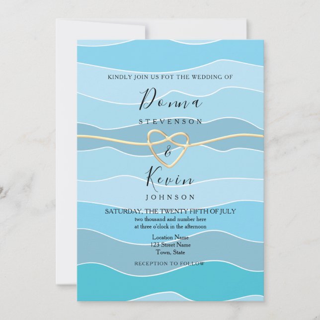 Boho Blue Ocean Vågar Beach Wedding Inbjudningar (Framsida)