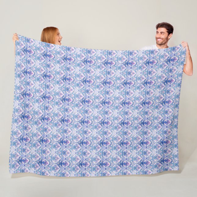 Boho Blue och Lila Mönster Mysigt Fleece Blanket (På plats)