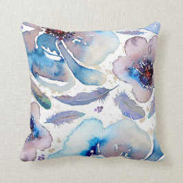Boho Blue- och  Modern Blommigt - vattenfärger Kudde