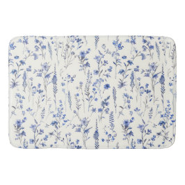 Boho Blue och White Wildblommor Badrumsmatta