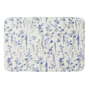 Boho Blue och White Wildblommor Badrumsmatta