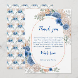 Boho Blue Pampas Gräs Bröllop Tack Kort