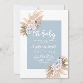 Boho Blue Pampas Grass Baby Shower Boy-inbjudan Inbjudningar
