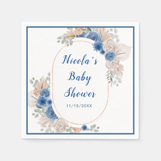 Boho Blue Pampas Grass Baby Shower Pappersservett (Framsidan)