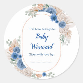 Boho Blue Pampas Grass Baby Shower Runt Klistermärke