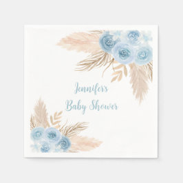 Boho Blue Pampas Grass Blommigt Baby Shower Pappersservett