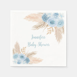 Boho Blue Pampas Grass Blommigt Baby Shower Pappersservett