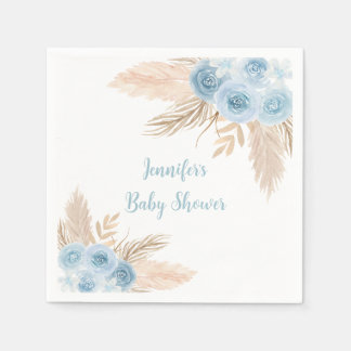 Boho Blue Pampas Grass Blommigt Baby Shower Pappersservett