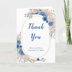 Boho Blue Pampas Grass Bröllop Tack Kort