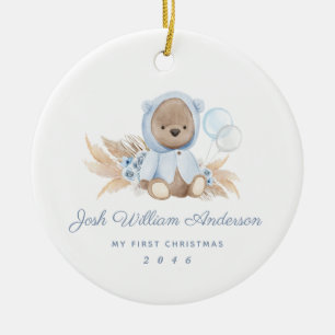 Boho Blue Pampas Grass Nalle Helgdag Ornament