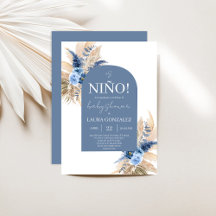 Boho Blue Pampas Spain Baby Shower Boy