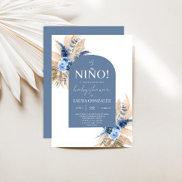 Boho Blue Pampas Spain Baby Shower Boy Inbjudningar