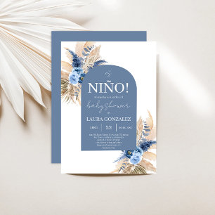 Boho Blue Pampas Spain Baby Shower Boy Inbjudningar
