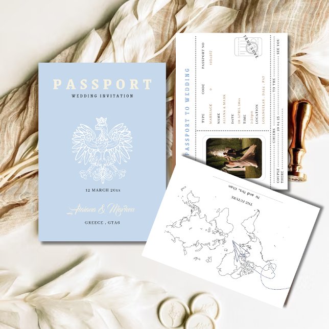 Boho Blue Passport Destination Wedding-inbjudan Inbjudan (Skapare uppladdad)