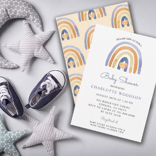 Boho Blue Peach Watercolor Rainbow Boy Shower Inbjudningar