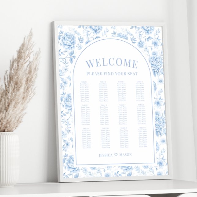 Boho Blue Porcelain Floral Wedding Sittschema Poster (Skapare uppladdad)