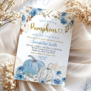 Boho Blue Pumpkin Twillingars Boy Shower Inbjudningar
