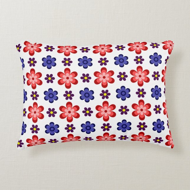 Boho Blue Purple Red Flowers Accent Pillow Prydnadskudde (Framsidan)