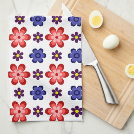 Boho Blue Purple Red Flowers Kitchen Towel Kökshandduk