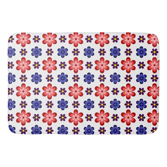 Boho Blue Purple Red Flowers Large Bath Mat Badrumsmatta (Framsidan)