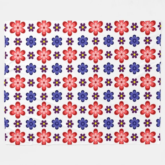 Boho Blue Purple Red Flowers Large Fleece Blanket (Framsidan (Horisontell))