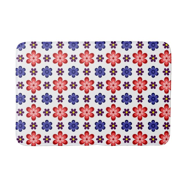 Boho Blue Purple Red Flowers Medium Bath Mat Badrumsmatta (Framsidan)