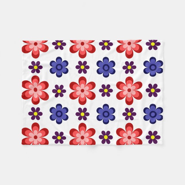 Boho Blue Purple Red Flowers Small Fleece Blanket (Framsidan (Horisontell))