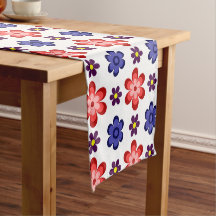 Boho Blue Purple Red Flowers Small Table Runner