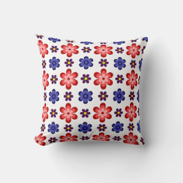 Boho Blue Purple Red Flowers Throw Pillow Kudde