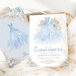 Boho Blue Quinceañera Princess Dress Birthday Inbjudningar