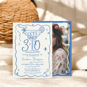 Boho Blue quirky whimsical scribbles 30 födelsedag Inbjudningar