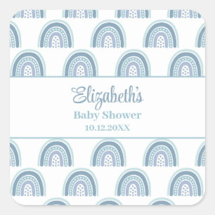 Boho Blue Rainbow Baby Shower Fyrkantigt Klistermärke