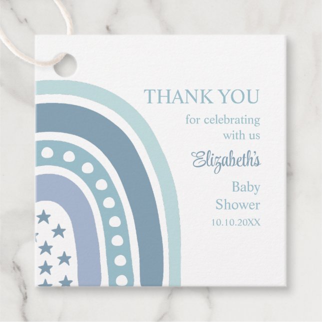 Boho Blue Rainbow Baby Shower Tack Gåvor Etiketter (Framsida)
